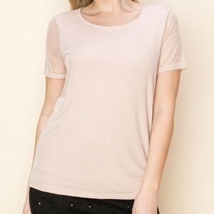 Mesh Rhinestone Top- Champagne